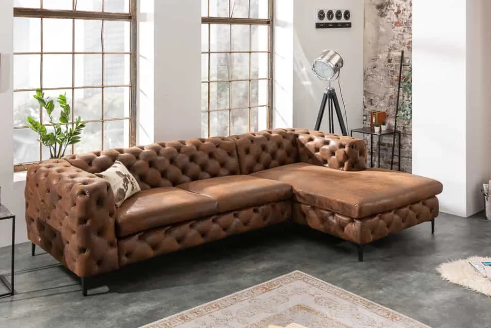 Riess-Ambiente Ecksofa > Chesterfield Ecksofa MODERN BAROCK 275cm antik braun Microfaser 3-Sitzer Federkern