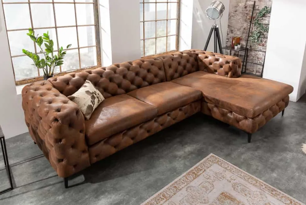 Riess-Ambiente Ecksofa > Chesterfield Ecksofa MODERN BAROCK 275cm antik braun Microfaser 3-Sitzer Federkern