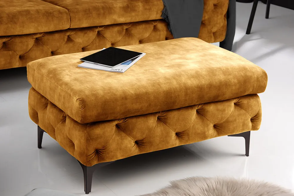 Riess-Ambiente Sitzhocker|Samt Möbel > Chesterfield Hocker MODERN BAROCK 90cm senfgelb Samt Sitzhocker Fußhocker