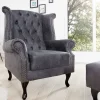 Riess-Ambiente Sessel > Chesterfield Ohrensessel antik grau Microfaser mit Knopfheftung