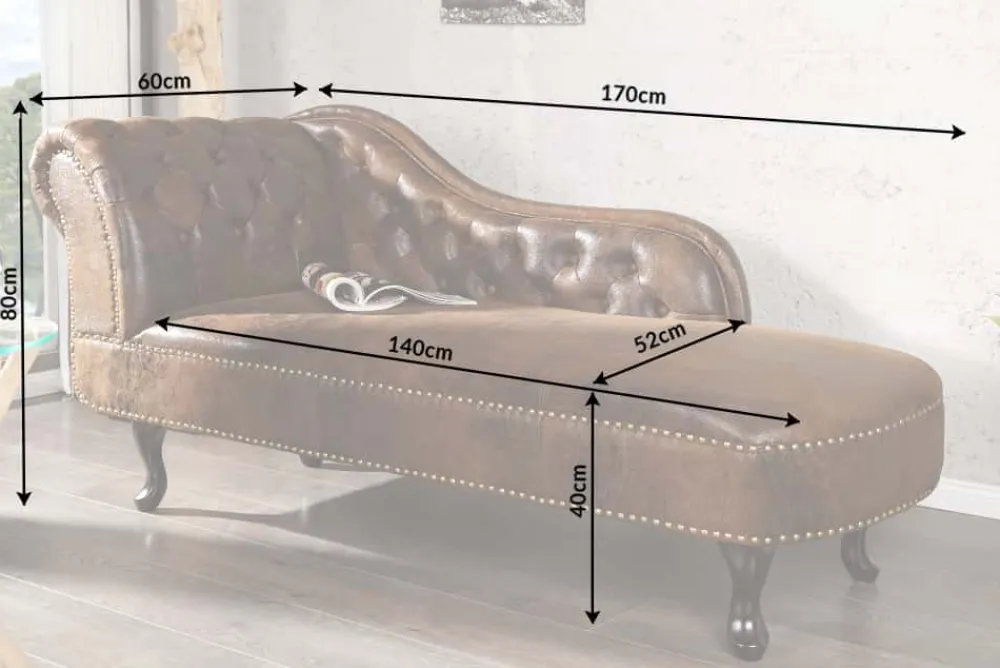 Riess-Ambiente Liegen > Chesterfield Récamière 170cm antik braun mit Knopfheftung und Nietenbesatz