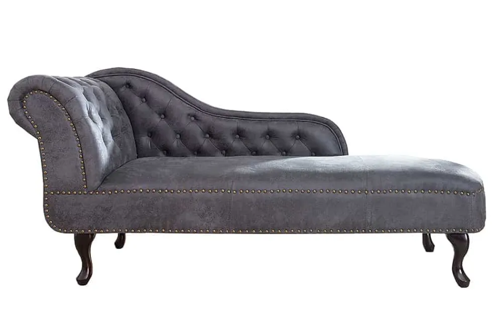 Riess-Ambiente Liegen > Chesterfield Récamière 170cm antik grau mit Knopfheftung und Nietenbesatz