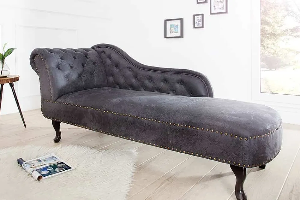 Riess-Ambiente Liegen > Chesterfield Récamière 170cm antik grau mit Knopfheftung und Nietenbesatz