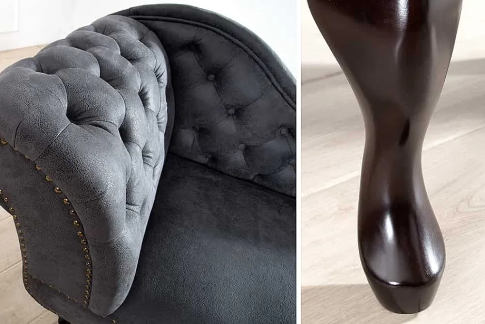 Riess-Ambiente Liegen > Chesterfield Récamière 170cm antik grau mit Knopfheftung und Nietenbesatz