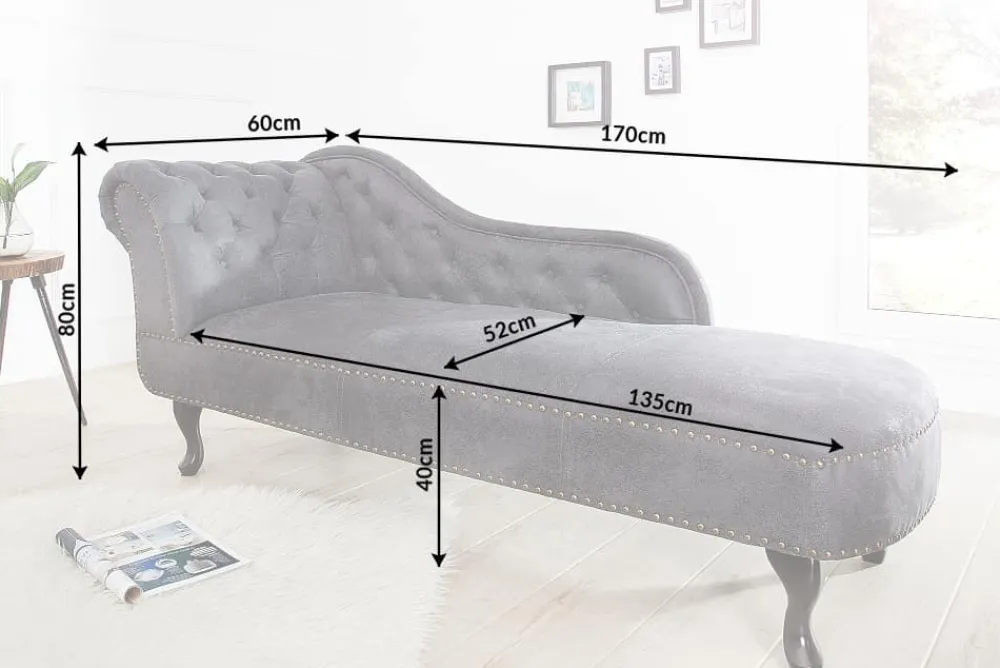 Riess-Ambiente Liegen > Chesterfield Récamière 170cm antik grau mit Knopfheftung und Nietenbesatz