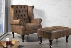 Riess-Ambiente Sessel > Chesterfield Sessel 85cm antik braun Microfaser mit Knopfheftung