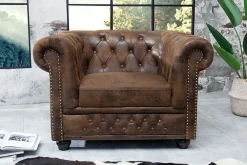 Riess-Ambiente Sessel > Chesterfield Sessel 110cm antik braun mit Knopfheftung und Federkern