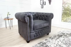Riess-Ambiente Sessel > Chesterfield Sessel 105cm antik grau mit Knopfheftung und Federkern