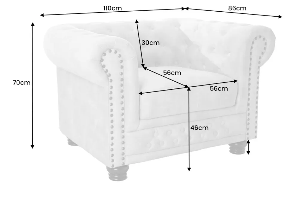 Riess-Ambiente Sessel|Samt Möbel > Chesterfield Sessel 110cm Samt champagner beige mit Knopfheftung und Federkern