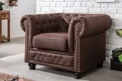 Riess-Ambiente Sessel > Chesterfield Sessel 110cm vintage braun mit Knopfheftung und Federkern