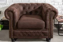 Riess-Ambiente Sessel > Chesterfield Sessel 110cm vintage braun mit Knopfheftung und Federkern