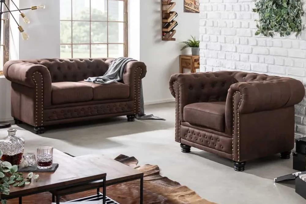 Riess-Ambiente Sessel > Chesterfield Sessel 110cm vintage braun mit Knopfheftung und Federkern
