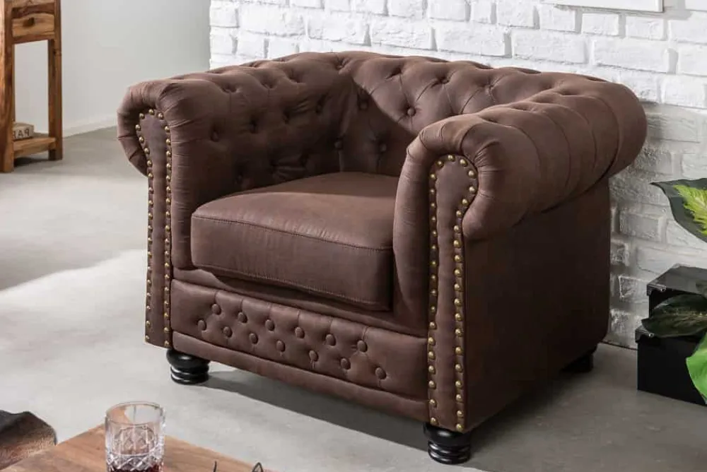 Riess-Ambiente Sessel > Chesterfield Sessel 110cm vintage braun mit Knopfheftung und Federkern
