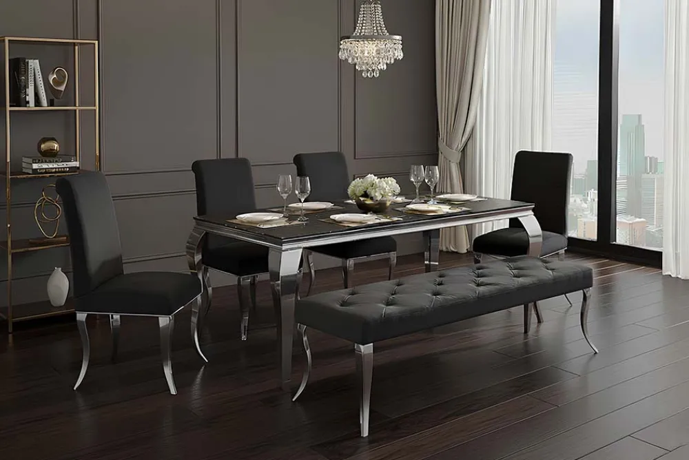 Riess-Ambiente Sitzbänke|Samt Möbel > Chesterfield Sitzbank MODERN BAROCK DELUXE 170cm schwarz Samt silber Edelstahl