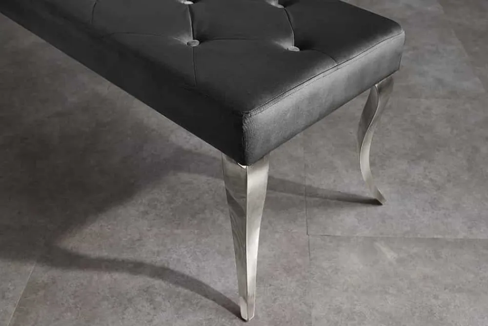 Riess-Ambiente Sitzbänke|Samt Möbel > Chesterfield Sitzbank MODERN BAROCK DELUXE 170cm schwarz Samt silber Edelstahl