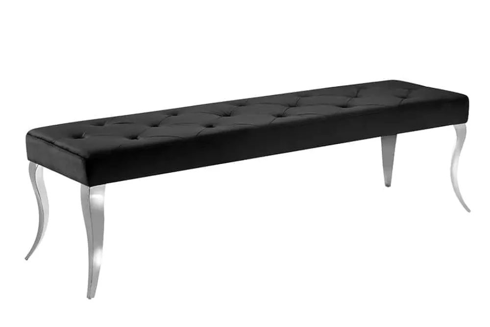 Riess-Ambiente Sitzbänke|Samt Möbel > Chesterfield Sitzbank MODERN BAROCK DELUXE 170cm schwarz Samt silber Edelstahl