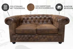 Riess-Ambiente 2-Sitzer Sofa > Chesterfield 2-Sitzer Sofa 150cm antik braun Microfaser Federkern Knopfheftung