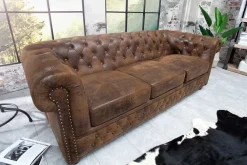 Riess-Ambiente 3-Sitzer Sofa > Chesterfield 3-Sitzer Sofa 205cm antik braun Microfaser Federkern Knopfheftung