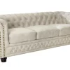 Riess-Ambiente Samt Möbel|3-Sitzer Sofa > Chesterfield 3-Sitzer Sofa 200cm champagner beige Samt Federkern Knopfheftung
