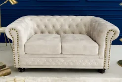 Riess-Ambiente 2-Sitzer Sofa|Samt Möbel > Chesterfield 2-Sitzer Sofa 150cm champagner beige Samt Federkern Knopfheftung