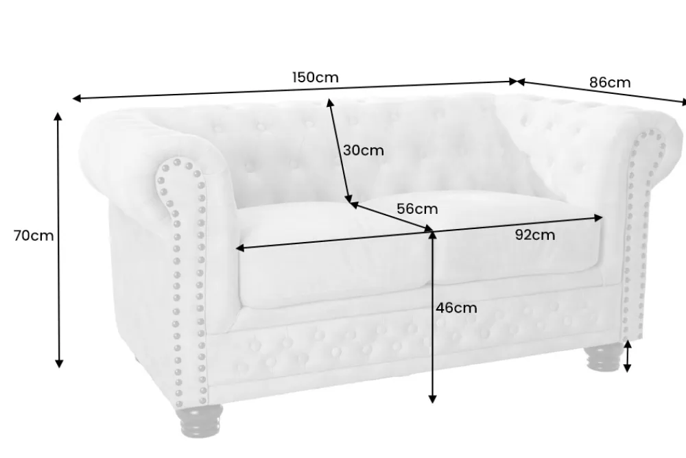 Riess-Ambiente 2-Sitzer Sofa|Samt Möbel > Chesterfield 2-Sitzer Sofa 150cm champagner beige Samt Federkern Knopfheftung