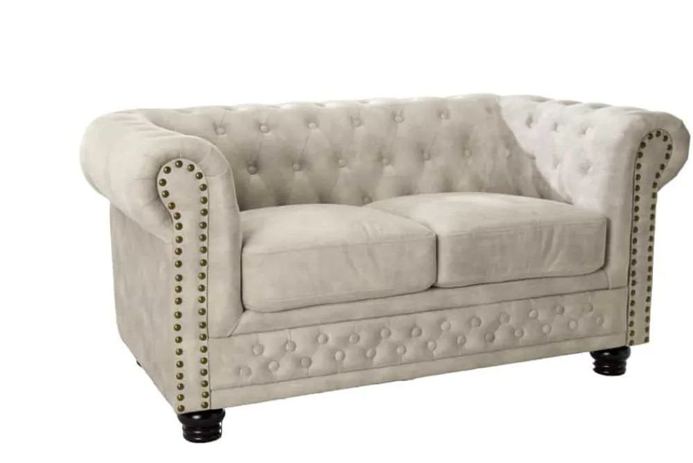 Riess-Ambiente 2-Sitzer Sofa|Samt Möbel > Chesterfield 2-Sitzer Sofa 150cm champagner beige Samt Federkern Knopfheftung