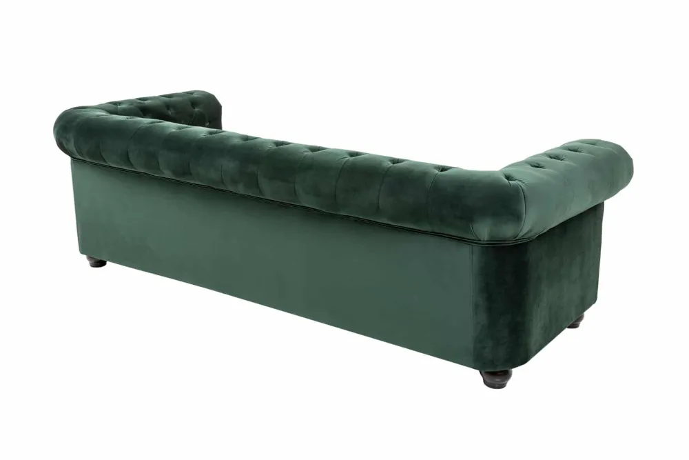 Riess-Ambiente Samt Möbel|3-Sitzer Sofa > Chesterfield 3-Sitzer Sofa 205cm flaschengrün Samt Federkern Knopfheftung