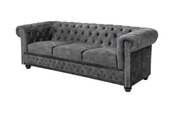 Riess-Ambiente Samt Möbel|3-Sitzer Sofa > Chesterfield 3-Sitzer Sofa 205cm grau Samt Federkern Knopfheftung