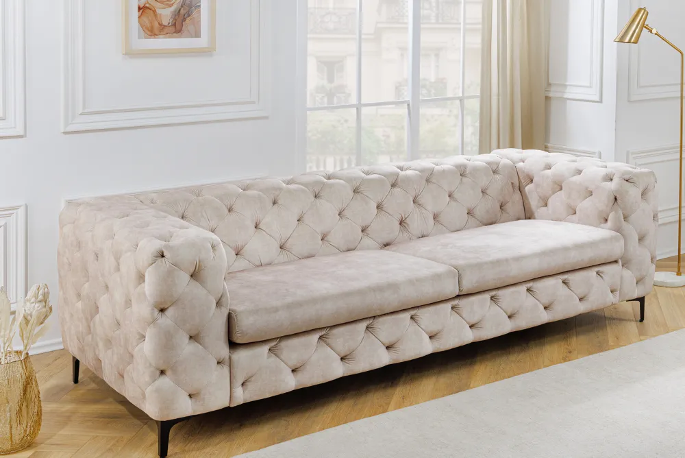 Riess-Ambiente Samt Möbel|3-Sitzer Sofa > Chesterfield 3-Sitzer Sofa MODERN BAROCK 235cm champagner beige Samt Federkern