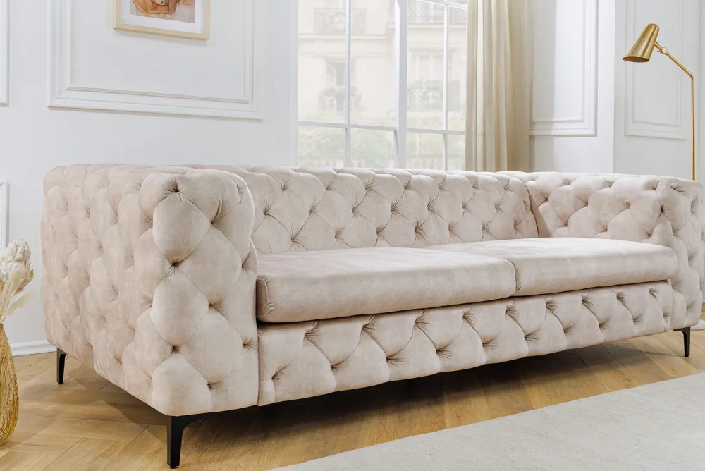 Riess-Ambiente Samt Möbel|3-Sitzer Sofa > Chesterfield 3-Sitzer Sofa MODERN BAROCK 235cm champagner beige Samt Federkern