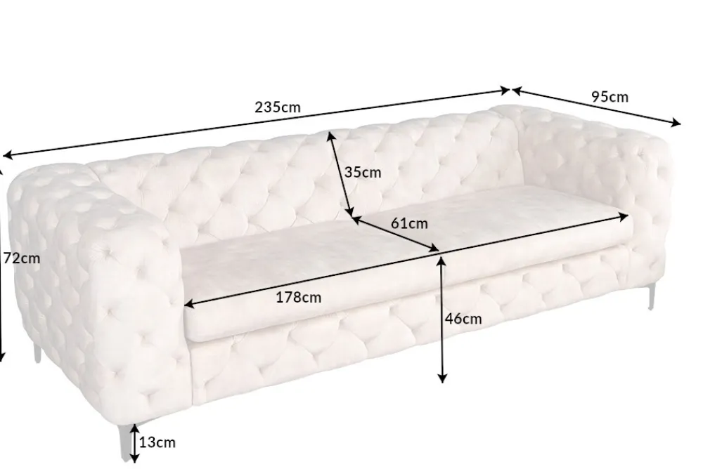 Riess-Ambiente Samt Möbel|3-Sitzer Sofa > Chesterfield 3-Sitzer Sofa MODERN BAROCK 235cm champagner beige Samt Federkern