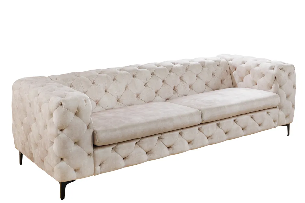 Riess-Ambiente Samt Möbel|3-Sitzer Sofa > Chesterfield 3-Sitzer Sofa MODERN BAROCK 235cm champagner beige Samt Federkern