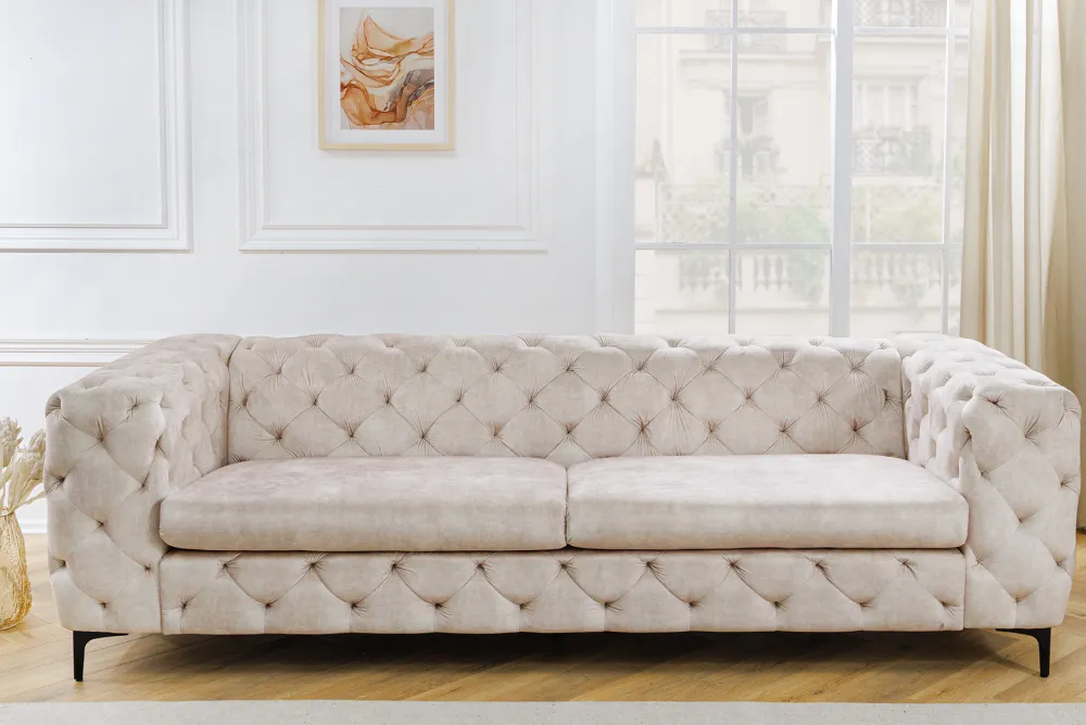 Riess-Ambiente Samt Möbel|3-Sitzer Sofa > Chesterfield 3-Sitzer Sofa MODERN BAROCK 235cm champagner beige Samt Federkern