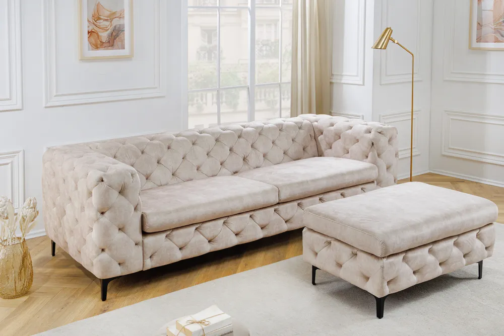 Riess-Ambiente Samt Möbel|3-Sitzer Sofa > Chesterfield 3-Sitzer Sofa MODERN BAROCK 235cm champagner beige Samt Federkern