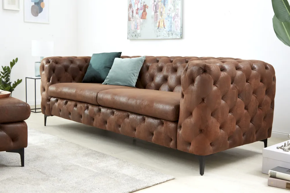 Riess-Ambiente Retro Möbel|3-Sitzer Sofa > Chesterfield 3-Sitzer Sofa MODERN BAROCK 235cm antik braun Microfaser Federkern