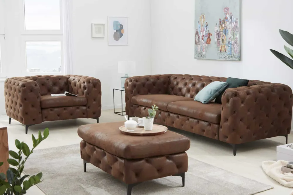 Riess-Ambiente Retro Möbel|3-Sitzer Sofa > Chesterfield 3-Sitzer Sofa MODERN BAROCK 235cm antik braun Microfaser Federkern