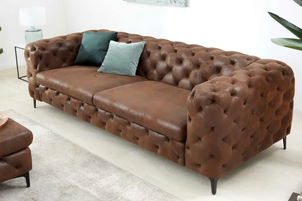 Riess-Ambiente Retro Möbel|3-Sitzer Sofa > Chesterfield 3-Sitzer Sofa MODERN BAROCK 235cm antik braun Microfaser Federkern