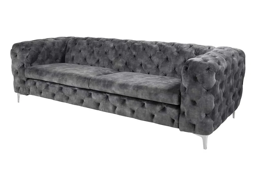 Riess-Ambiente Samt Möbel|Retro Möbel > Chesterfield 3-Sitzer Sofa MODERN BAROCK 235cm dunkelgrau Samt Federkern Metallfüße
