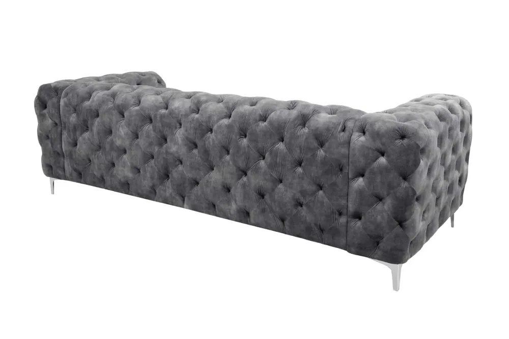 Riess-Ambiente Samt Möbel|Retro Möbel > Chesterfield 3-Sitzer Sofa MODERN BAROCK 235cm dunkelgrau Samt Federkern Metallfüße