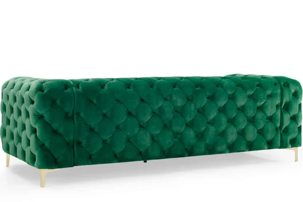 Riess-Ambiente Samt Möbel|3-Sitzer Sofa > Chesterfield 3-Sitzer Sofa MODERN BAROCK 235cm smaragdgrün Samt Federkern gold Metallfüße