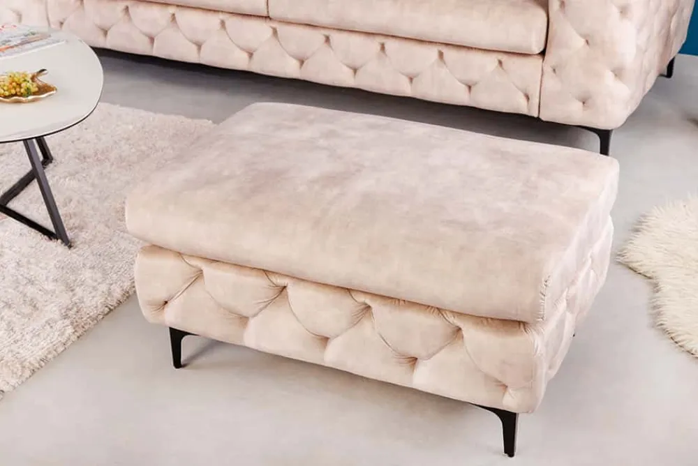 Riess-Ambiente Polsterhocker|Sitzhocker > Chesterfield Sitzhocker MODERN BAROCK 90cm champagner Samt Fußhocker