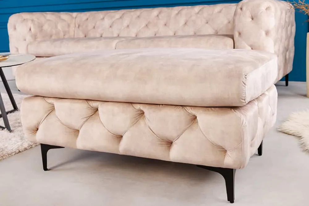 Riess-Ambiente Polsterhocker|Sitzhocker > Chesterfield Sitzhocker MODERN BAROCK 90cm champagner Samt Fußhocker