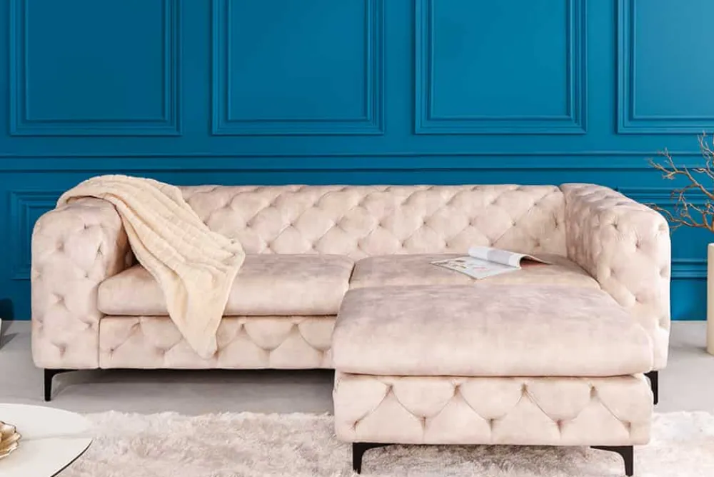 Riess-Ambiente Polsterhocker|Sitzhocker > Chesterfield Sitzhocker MODERN BAROCK 90cm champagner Samt Fußhocker