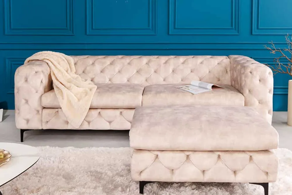 Riess-Ambiente Polsterhocker|Sitzhocker > Chesterfield Sitzhocker MODERN BAROCK 90cm champagner Samt Fußhocker