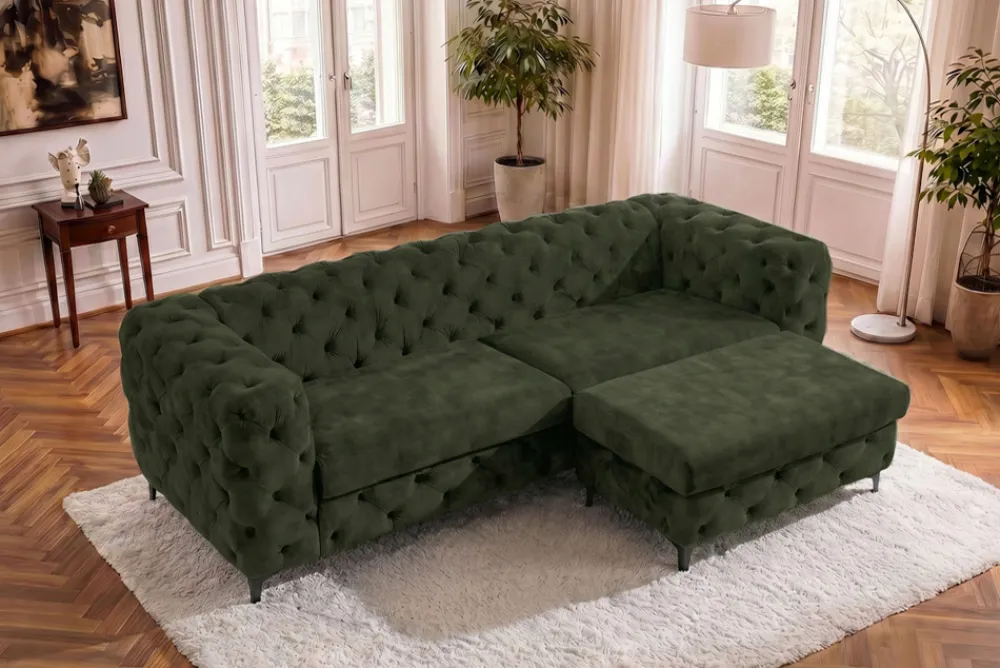 Riess-Ambiente Sitzhocker|Samt Möbel > Chesterfield Sitzhocker MODERN BAROCK 95cm grün Samt Fußhocker