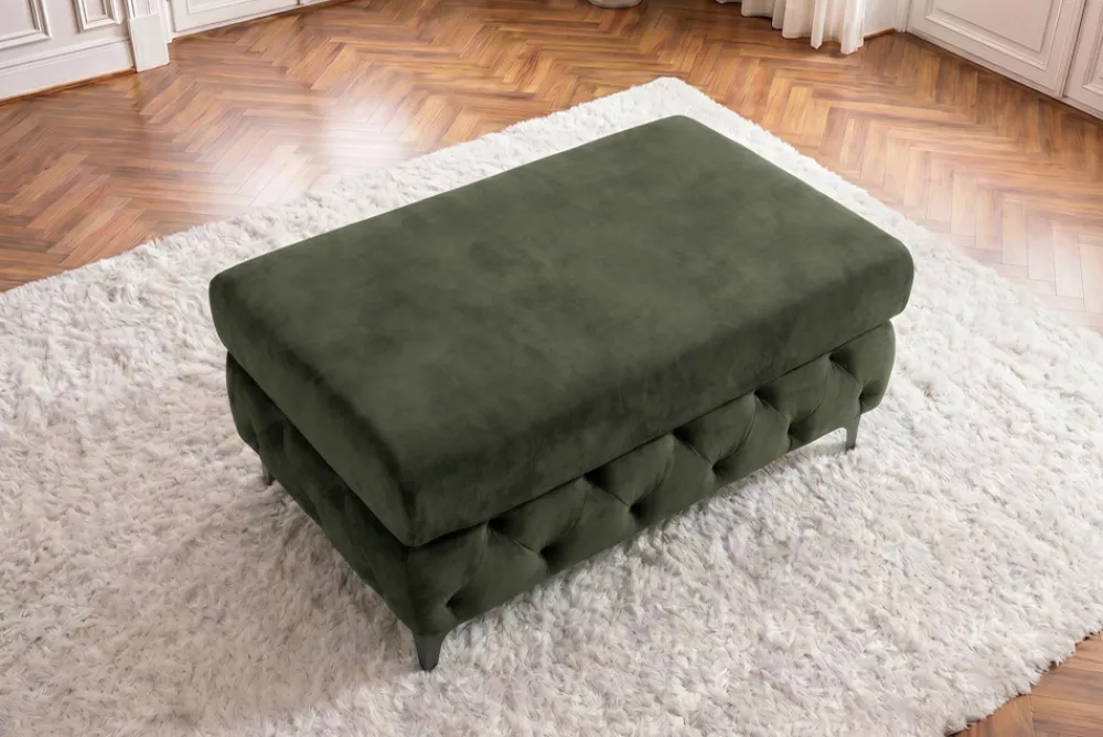 Riess-Ambiente Sitzhocker|Samt Möbel > Chesterfield Sitzhocker MODERN BAROCK 95cm grün Samt Fußhocker