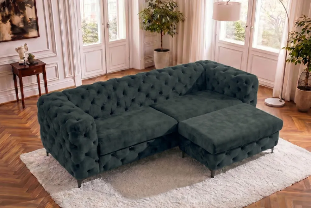 Riess-Ambiente Sitzhocker|Samt Möbel > Chesterfield Sitzhocker MODERN BAROCK 95cm petrol Samt Fußhocker