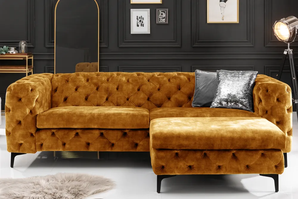 Riess-Ambiente Samt Möbel|3-Sitzer Sofa > Chesterfield Sofa MODERN BAROCK 235cm senfgelb Samt 3-Sitzer Couch Federkern