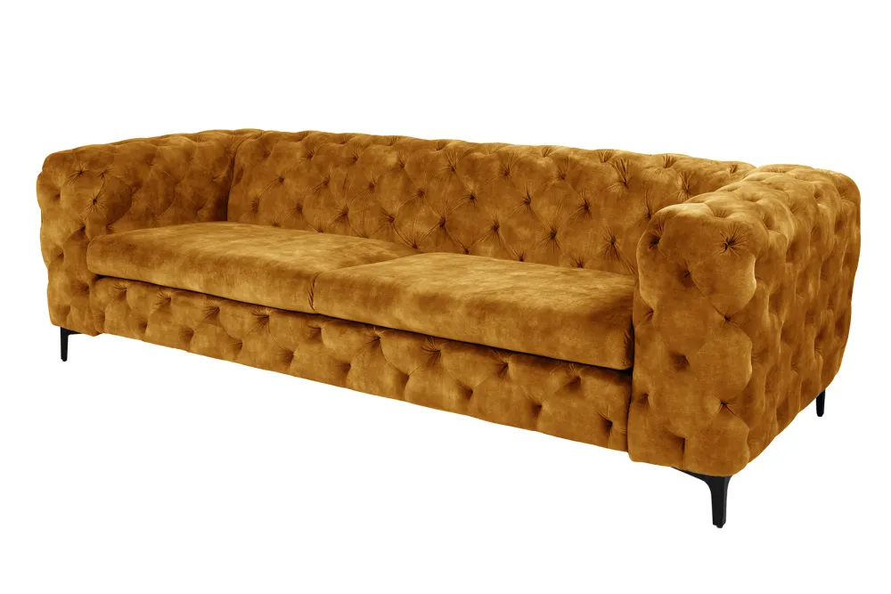 Riess-Ambiente Samt Möbel|3-Sitzer Sofa > Chesterfield Sofa MODERN BAROCK 235cm senfgelb Samt 3-Sitzer Couch Federkern
