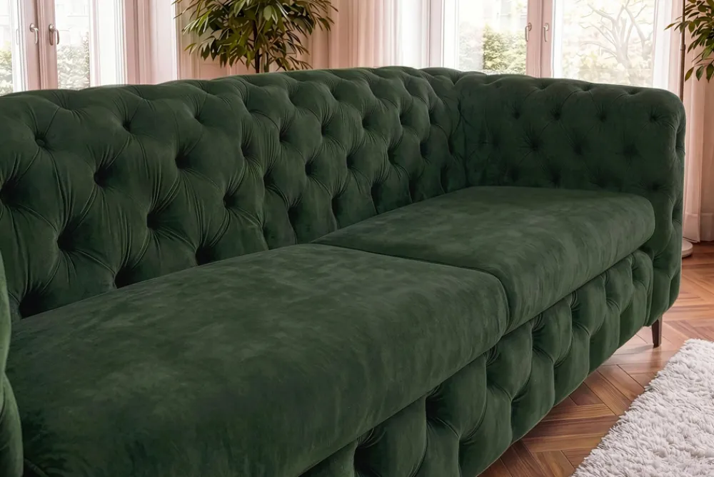 Riess-Ambiente Samt Möbel|3-Sitzer Sofa > Chesterfield Sofa MODERN BAROCK 235cm grün Samt 3-Sitzer Couch Federkern